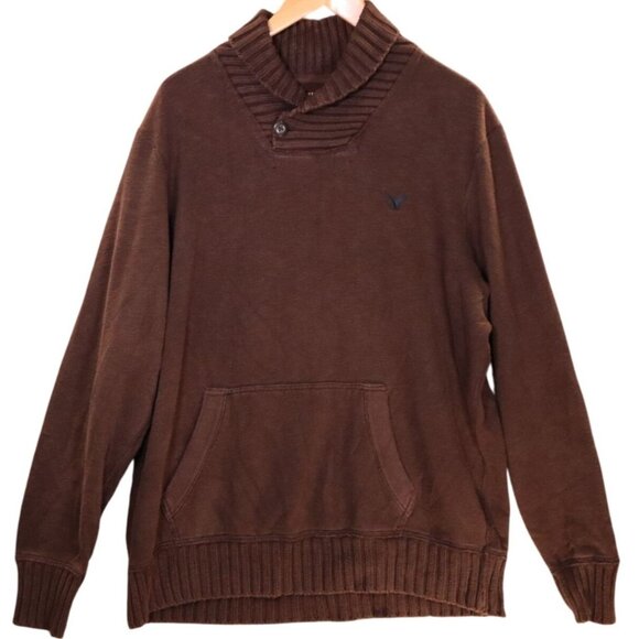 American Eagle Vintage Fit Mens Ribbed Shawl Collar Pullover Sweater Brown Size - Picture 1 of 10